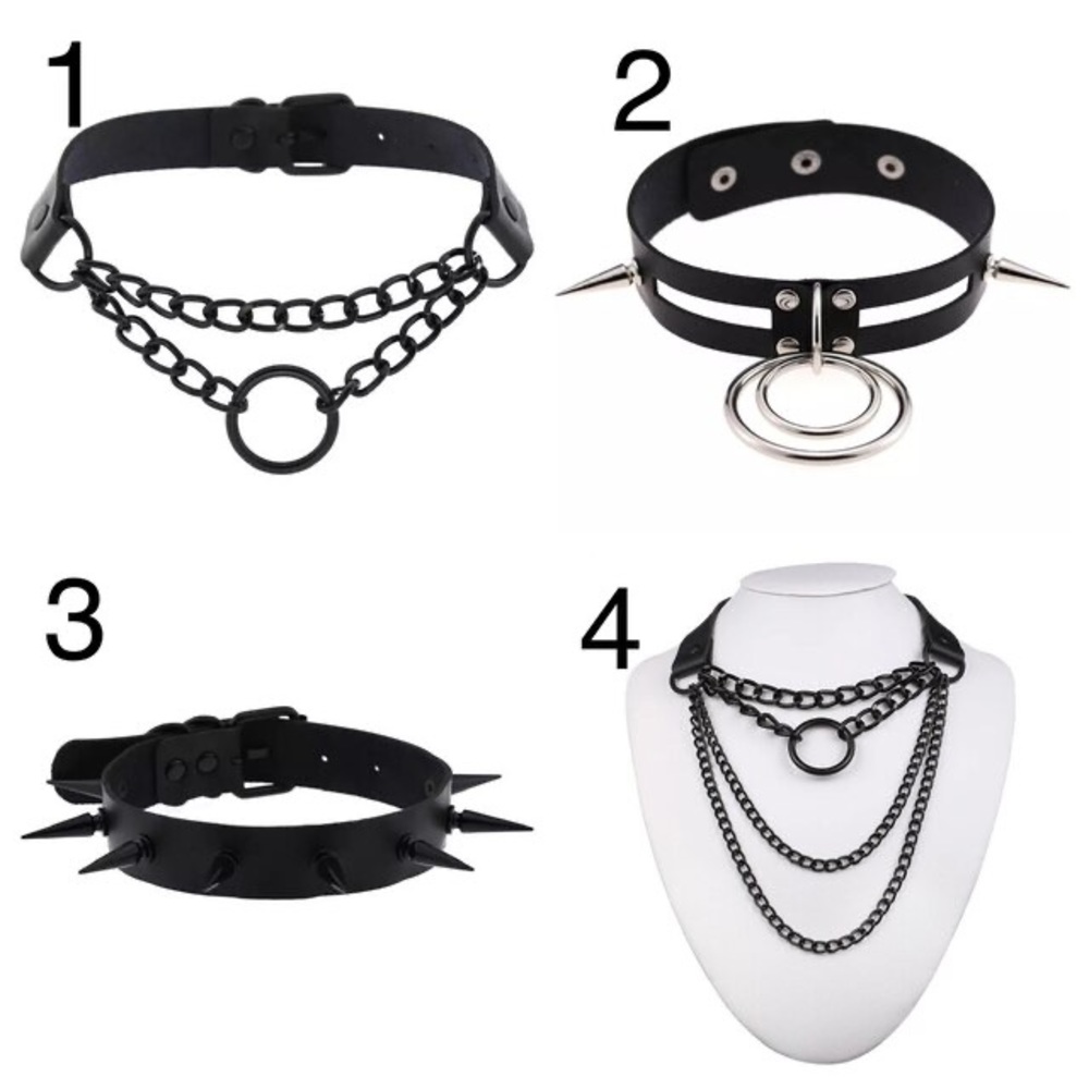 Women Black Collar Goth Pendant Choker Necklace